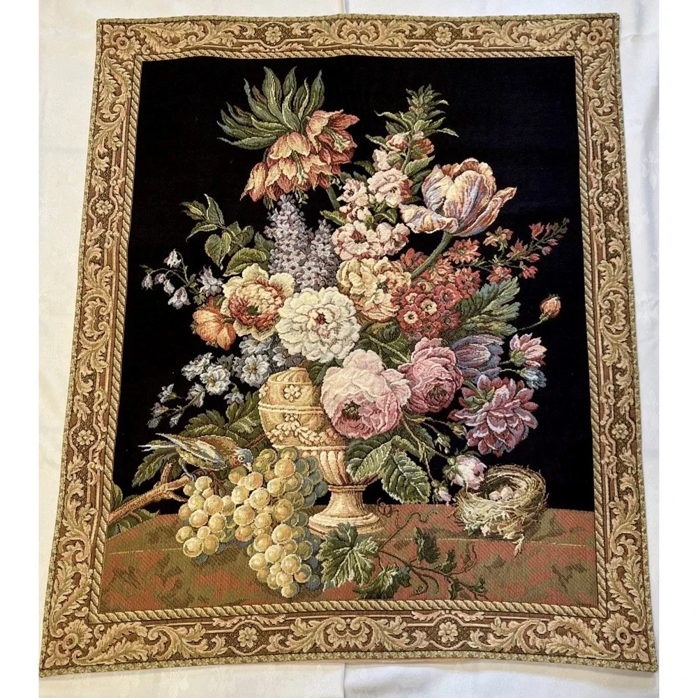 Vtg Flemish Tapestry Wall Hanging Floral Still Life Brussels Bouquet Belgium